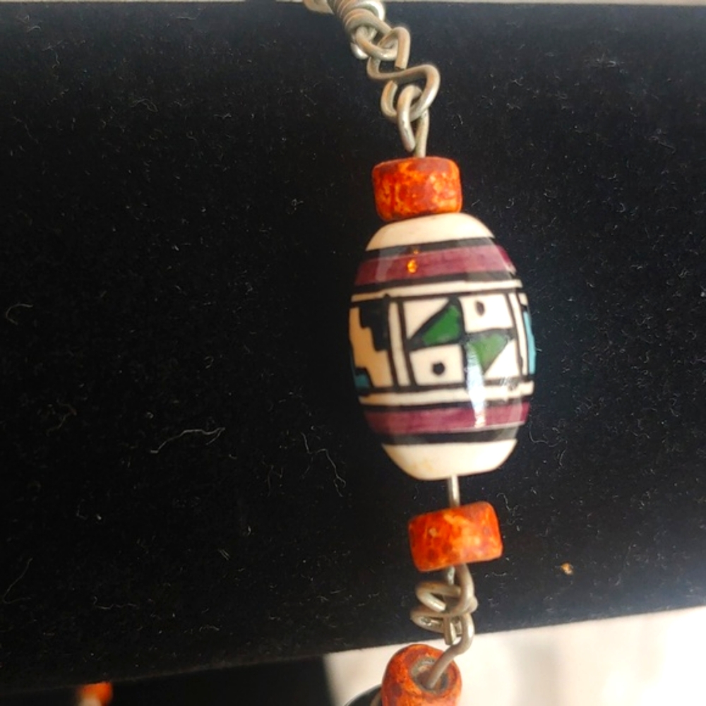 Colombian Hand Painted Clay Bead Necklace - Picture 3 of 13